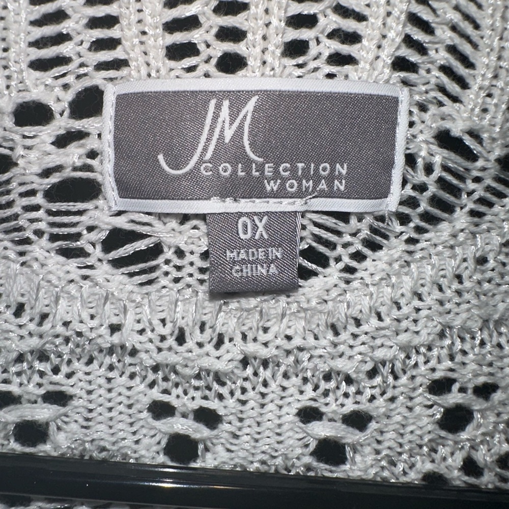JM COLLECTION - Plus Size White Crocheted Shrug/Bolero Cardigan - Picture 4 of 5
